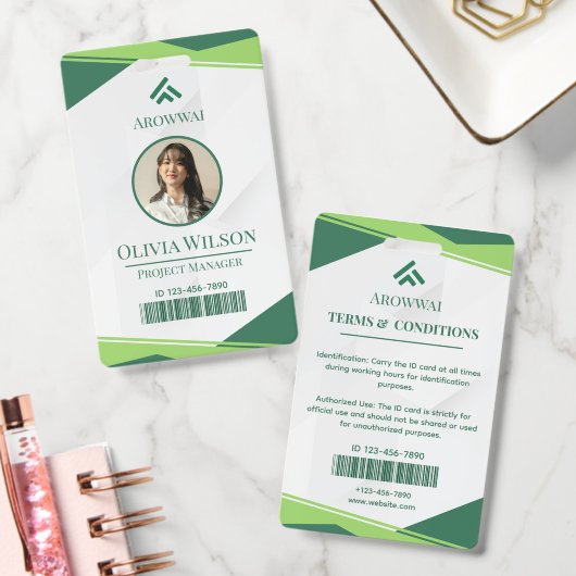 Groen en Wit Geometrisch Aangepaste Foto Badge (Kantoor)