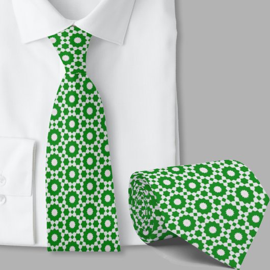 Groen en wit geometrisch patroon Iers  Stropdas