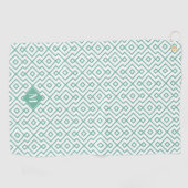 Groen en Wit Geometrisch Patroon Monogram Golfhanddoek (Horizontaal)