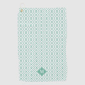 Groen en Wit Geometrisch Patroon Monogram Golfhanddoek (Voorkant)