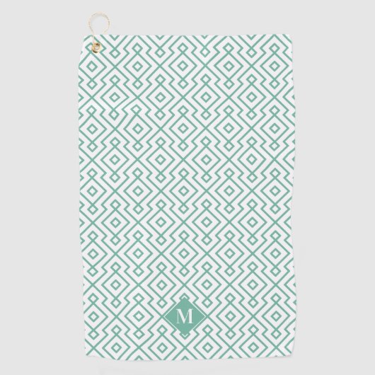 Groen en Wit Geometrisch Patroon Monogram Golfhanddoek (Voorkant)