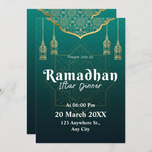 Groen en wit geometrisch patroon Ramadan Kaart (Voorkant / Achterkant)