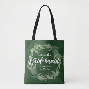 Groen en Wit Gepersonaliseerd Bruidsmeisje Boho Tote Bag