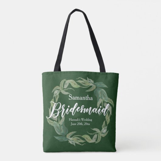 Groen en Wit Gepersonaliseerd Bruidsmeisje Boho Tote Bag (Achterkant)