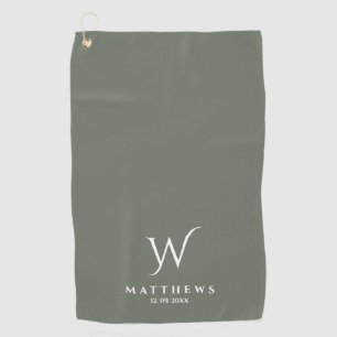 Groen en wit Gepersonaliseerd Monogram en Naam Go Golfhanddoek