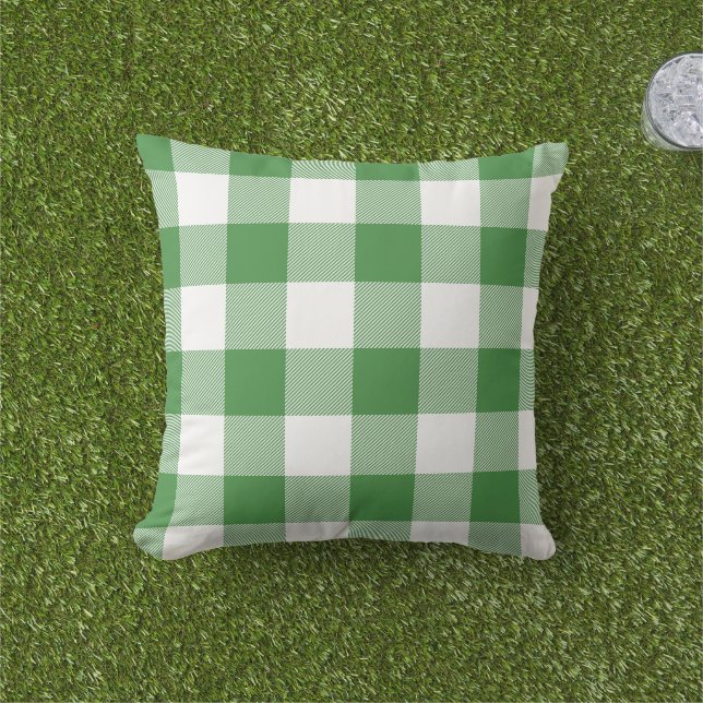 Groen en Wit Geruit Buffalo Plaid Buitenkussen (Gras)