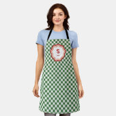 Groen en wit geruit Gingham Kerstmis Schort (Gedragen)