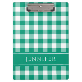 Groen en wit geruit Gingham Patroon Naam Print Klembord