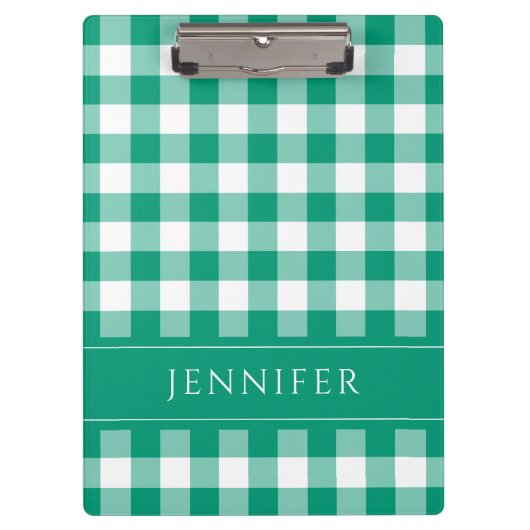 Groen en wit geruit Gingham Patroon Naam Print Klembord (Voorkant)
