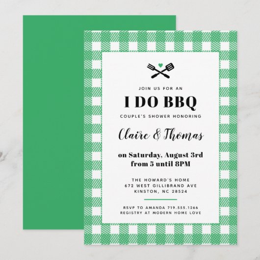 Groen en wit geruit Ik doe BBQ Uitnodiging (Voorkant / Achterkant)