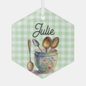"Groen en Wit Geruit - Lepels in Kop Glas Ornament (Voorkant)