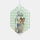 "Groen en Wit Geruit - Lepels in Kop Glas Ornament (Voorkant links)