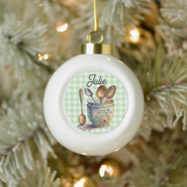 "Groen en Wit Geruit - Lepels in Kop Keramische Bal Ornament
