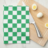 Groen en wit geruite keukenhanddoek (Quarter Fold)