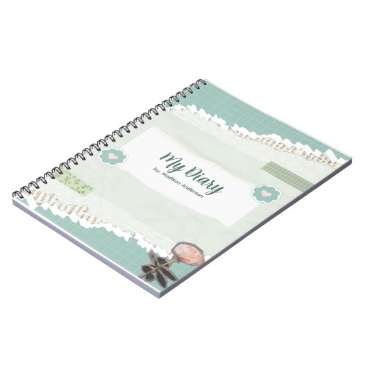 Groen en wit gescheurd papieren dagboek notitieboek (Linkerzijde)