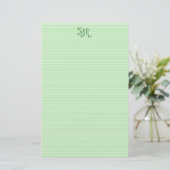 Groen en wit gestreept briefpapier Monogram (Staand voorkant)