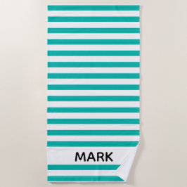 Groen En Wit Gestreept Gepersonaliseerd Strandlaken
