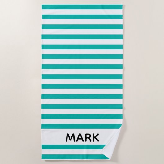 Groen En Wit Gestreept Gepersonaliseerd Strandlaken (Voorkant)