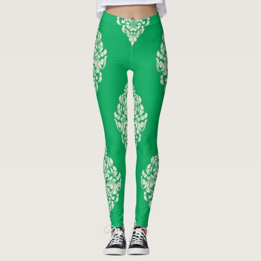 Groen en wit gestreepte leggings wit en groen (Voorkant)