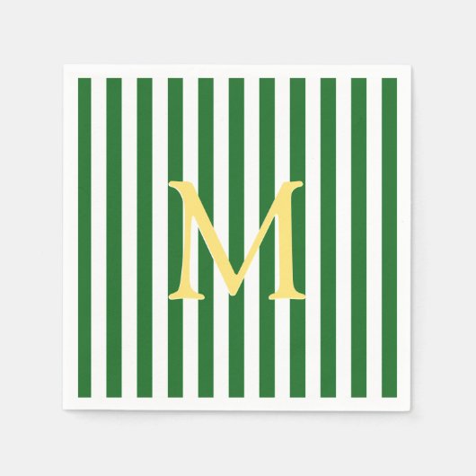 Groen en wit gestreepte monogram papieren servette servet (Voorkant)