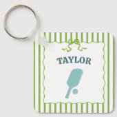 Groen en wit gestreepte Pickleball Gepersonaliseer Sleutelhanger (Voorkant)