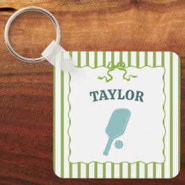 Groen en wit gestreepte Pickleball Gepersonaliseer Sleutelhanger