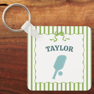 Groen en wit gestreepte Pickleball Gepersonaliseer Sleutelhanger