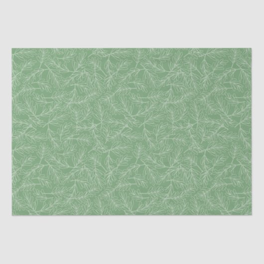 Groen en Wit Getextureerde Botanische Bladeren Tissuepapier (Voorkant)