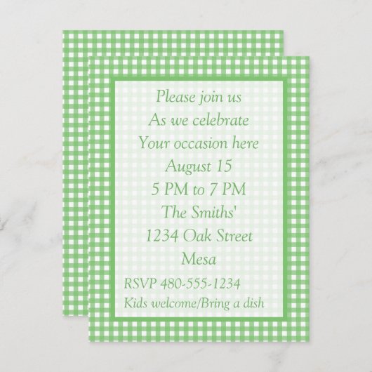 Groen en wit gingham - Alle Doel Partij nodigt uit Kaart (Voorkant / Achterkant)