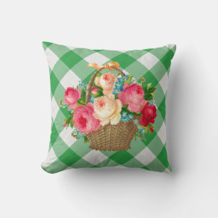 Groen en wit Gingham Floral  land Kussen