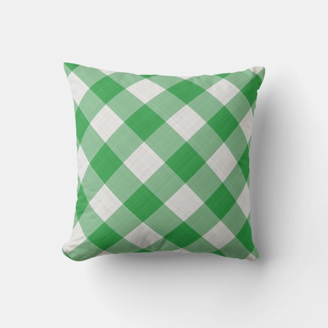 Groen en wit Gingham Land Home Kussen (Voorkant)