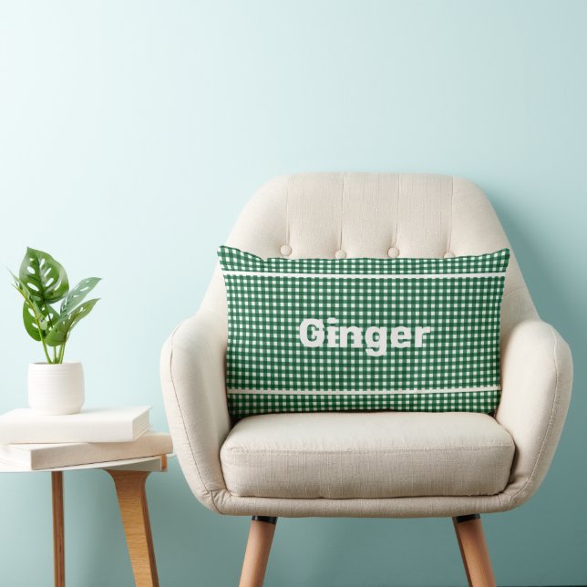 Groen en Wit Gingham Patroon Modern Monogram Kussen (Stoel)