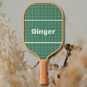 Groen en Wit Gingham Patroon Modern Monogram Pickleball Paddle
