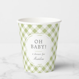 Groen en Wit Gingham Pattern Oh Baby shower Papieren Bekers