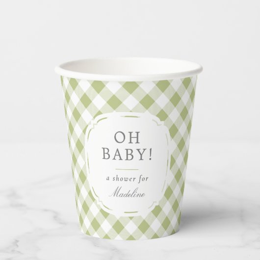 Groen en Wit Gingham Pattern Oh Baby shower Papieren Bekers (Voorkant)