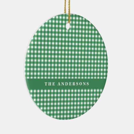  Groen en Wit Gingham Pset Gepersonaliseerd Keramisch Ornament (Rechts)