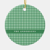  Groen en Wit Gingham Pset Gepersonaliseerd Keramisch Ornament (Voorkant)