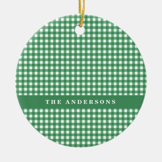  Groen en Wit Gingham Pset Gepersonaliseerd Keramisch Ornament (Voorkant)