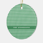  Groen en Wit Gingham Pset Gepersonaliseerd Keramisch Ornament (Links)