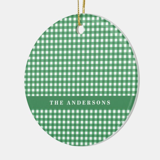  Groen en Wit Gingham Pset Gepersonaliseerd Keramisch Ornament (Links)