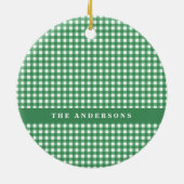  Groen en Wit Gingham Pset Gepersonaliseerd Keramisch Ornament (Achterkant)