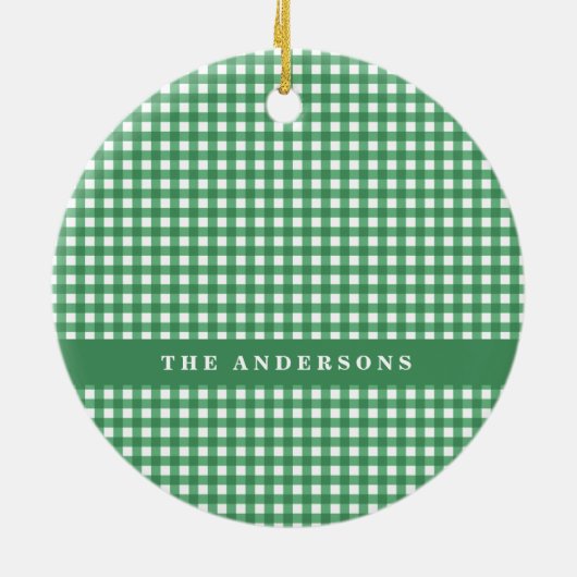  Groen en Wit Gingham Pset Gepersonaliseerd Keramisch Ornament (Achterkant)