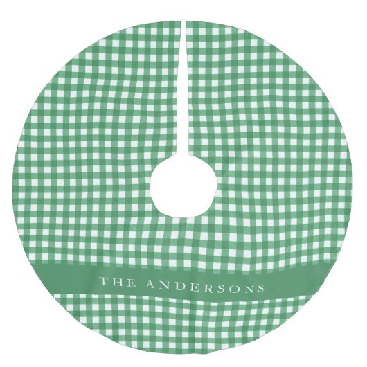 Groen en Wit Gingham Pset Gepersonaliseerd Kerstboom Rok (Voorkant)