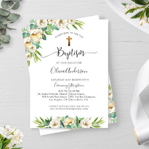 Groen en Wit, Goud Geel Bloemen Doop Kaart