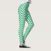 Groen en wit grafisch ontwerp Zigzag Patroon Leggings (Rechts)