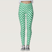 Groen en wit grafisch ontwerp Zigzag Patroon Leggings (Voorkant)