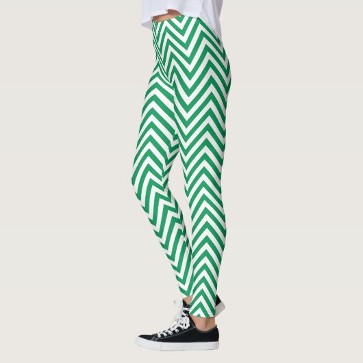 Groen en wit grafisch ontwerp Zigzag Patroon Leggings (Links)