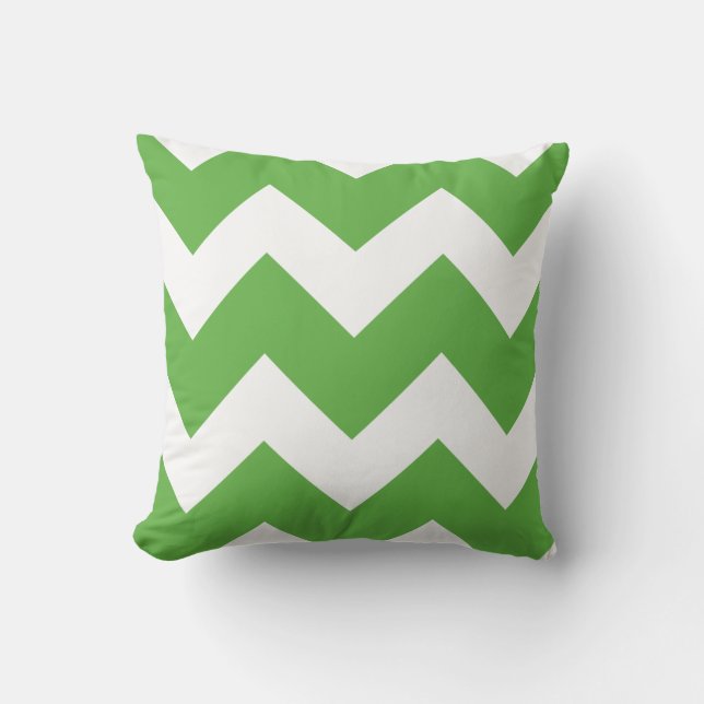 Groen en wit Grote Chevron Print Kussen (Voorkant)
