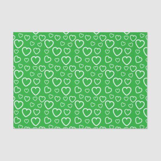 Groen en Wit Hartjes Patroon Tissuepapier (Voorkant)