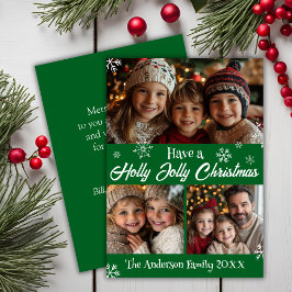 Groen en Wit Holly Jolly Christmas Familiefoto Feestdagenkaart